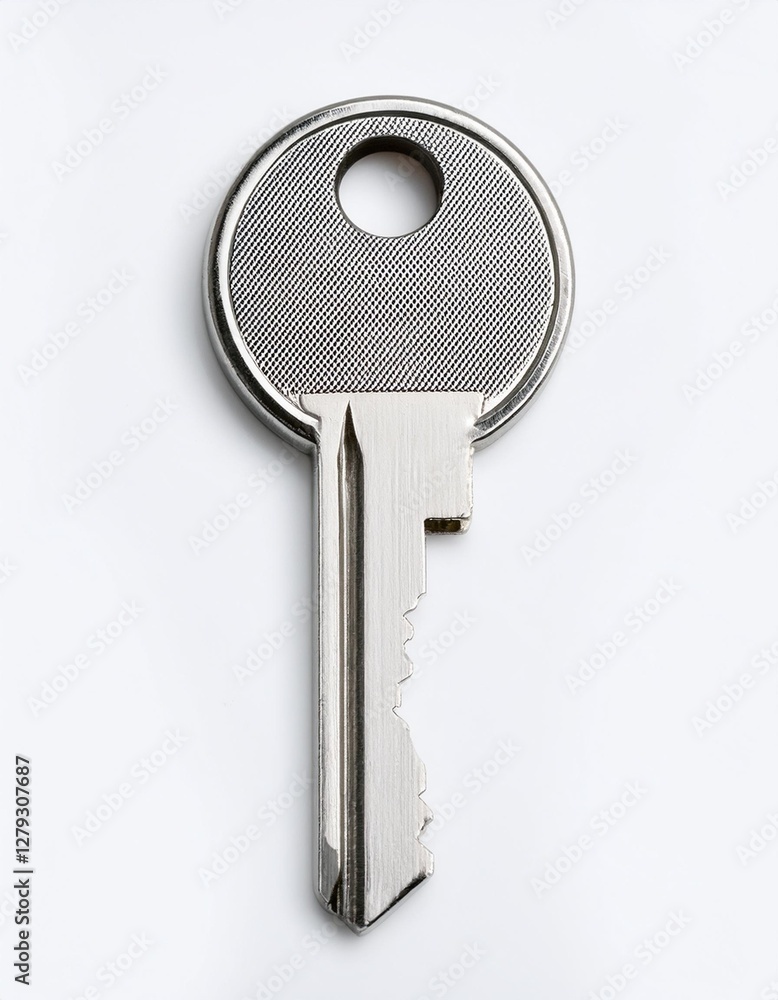 Silver Metallic Key Isolated on White Background for Security and Access Concept Silver Metallic Key Isolated on White Background for Security and Access Concept