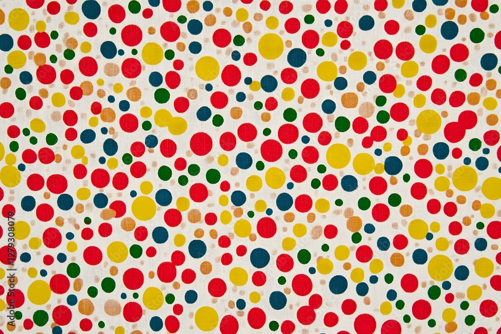 Dynamic Polka Dot Pattern on Textured Beige Backdrop with Vibrant Red Green Yellow and Blue Dynamic Polka Dot Pattern on Textured Beige Backdrop with Vibrant Red Green Yellow and Blue