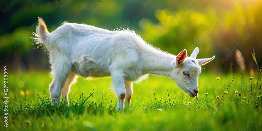 White Goat Grazing Meadow - Rule of Thirds Photography White Goat Grazing Meadow - Rule of Thirds Photography