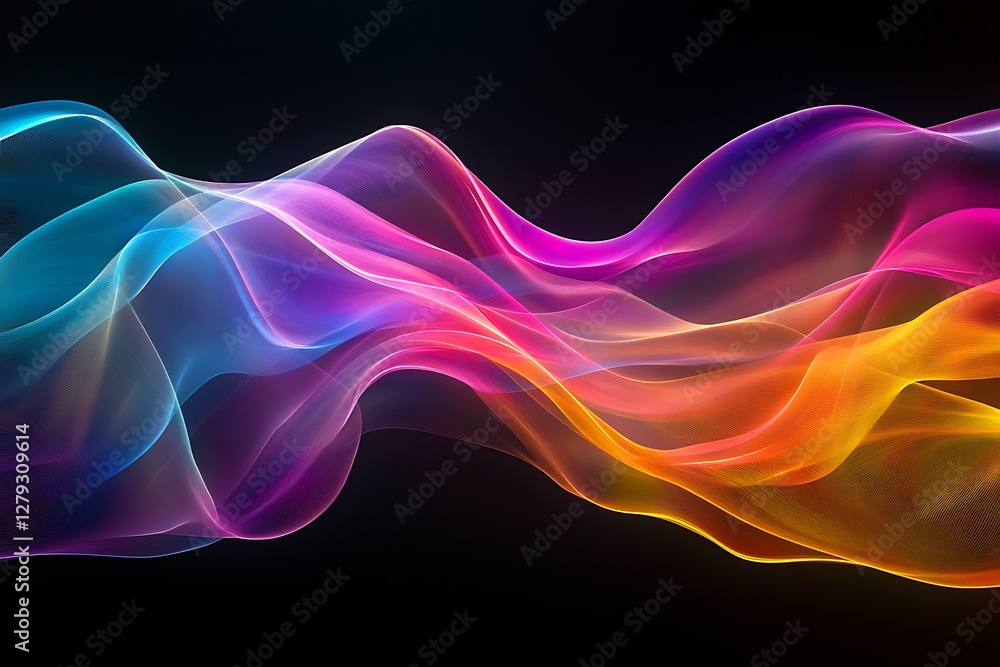 A breathtaking display of abstract flowing waves, composed of vibrant, translucent colors that seamlessly blend into a smooth gradient