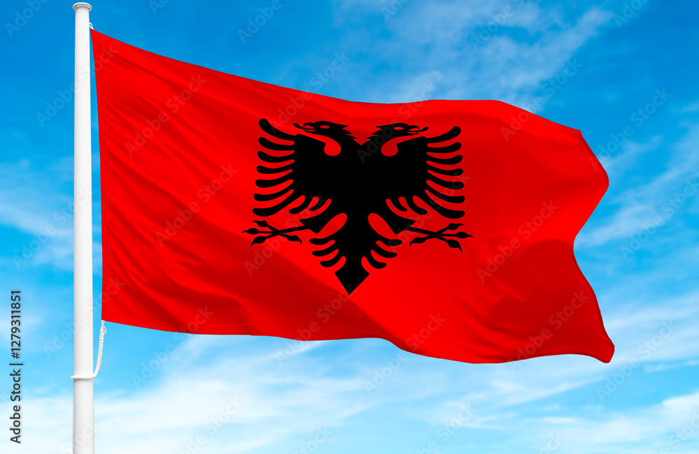 Flagpole with the flag of Albania 3D Rendering Flagpole with the flag of Albania 3D Rendering