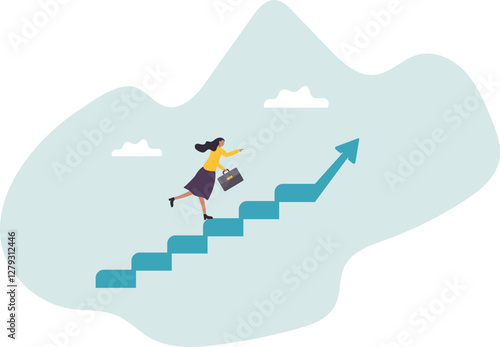 Career success for woman or female leadership, goal achievement and business challenge or gender equality.business concept.flat character.