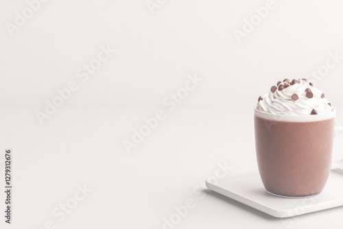 Rich hot chocolate topped with whipped cream and chocolate shavi photo