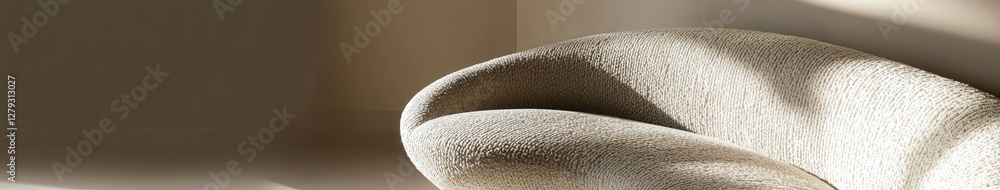 Curved boucle chair in softly lit modern interior space Curved boucle chair in softly lit modern interior space
