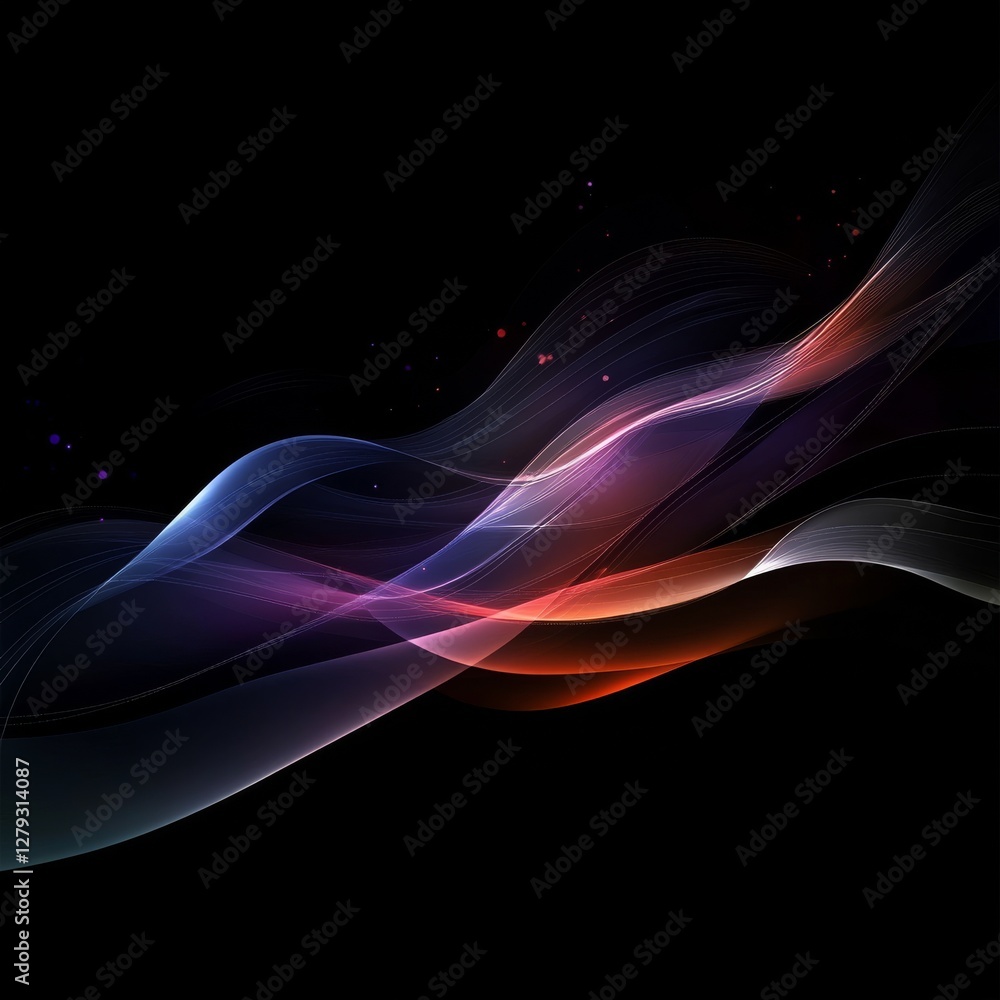 Fototapeta premium Abstract Flow: Vibrant Wavy Lines and Particles on Black Background - Modern Digital Art