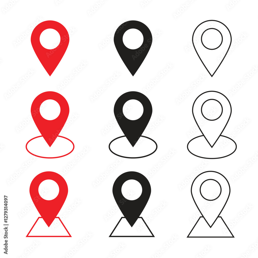 location vector icon, set of icons Location Pin, Map Pin, Place, Location, Address, location icon. Vector map pin, red pin on white background. location vector icon, set of icons Location Pin, Map Pin, Place, Location, Address, location icon. Vector map pin, red pin on white background.