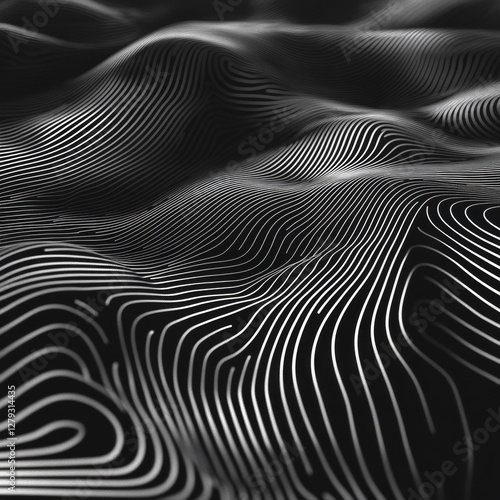 Wallpaper Mural Abstract Topographic Landscape: Monochromatic Waves of Textured Lines in Black and White Torontodigital.ca