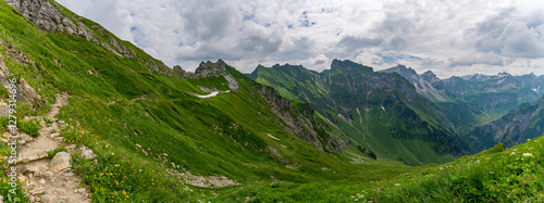 Mountain landscape with hiking path in Allgau Alps near Oberstdorf Bavaria photo