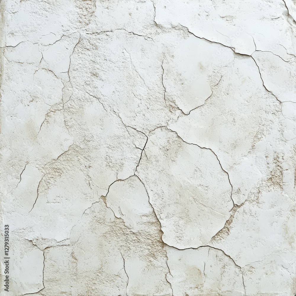 Obraz premium Cracked White Plaster Wall Texture with Peeling Paint and Aged Surface Detailing a Weathered and Textured Abstract Background