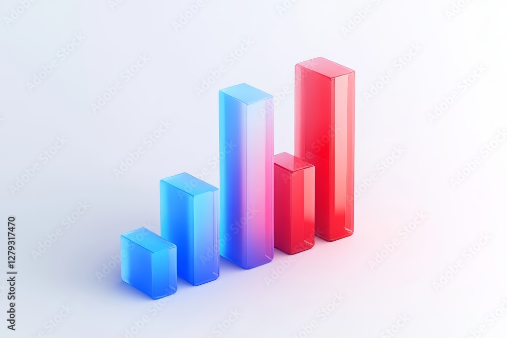 Minimalistic 3d icon of a red and blue graph with frosted glass look on a white background Minimalistic 3d icon of a red and blue graph with frosted glass look on a white background