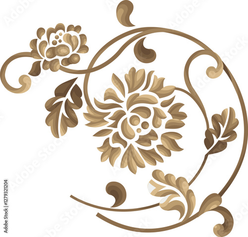 Vector golden set of decorative floral ornamental classic elements and flowers composition