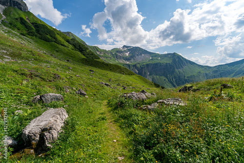 Mountain Pathway in Bavarian Allgau Alps with Scenic Views near Oytal Oberstdorf photo