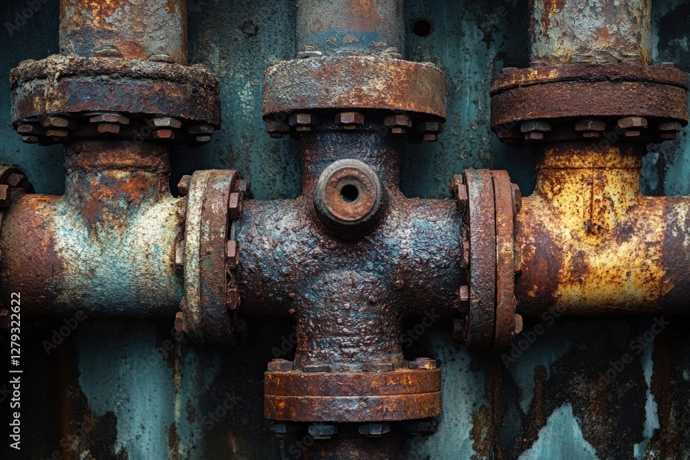 Old rusted pipes removed during industrial renovation project in urban area. Generative AI Old rusted pipes removed during industrial renovation project in urban area. Generative AI