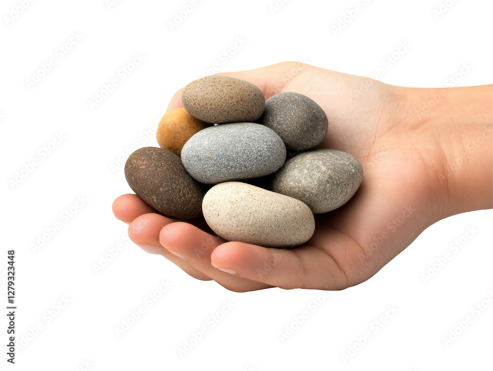 Isolated Hand Holding Smooth Gray River Stones Isolated Hand Holding Smooth Gray River Stones