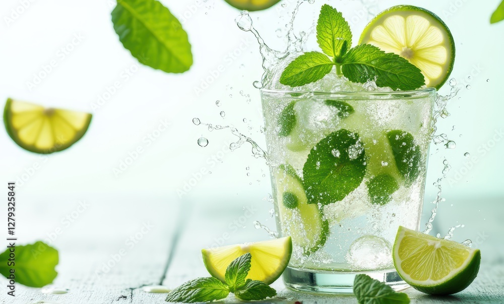 Refreshing mint and lime cocktail splash Refreshing mint and lime cocktail splash