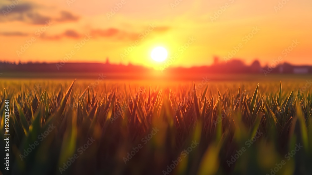 Fototapeta premium A sunrise over a field, representing the new beginnings and growth each day.