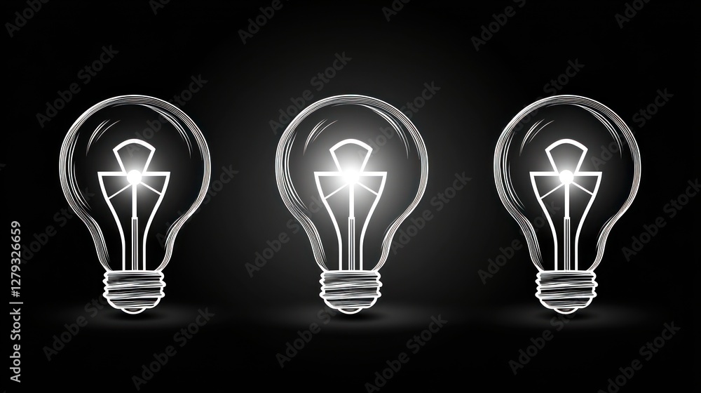 Illuminating Ideas: A Trio of Glowing Light Bulbs Illuminating Ideas: A Trio of Glowing Light Bulbs