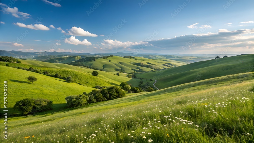 Rolling green hills under a bright blue sky peace Rolling green hills under a bright blue sky peace