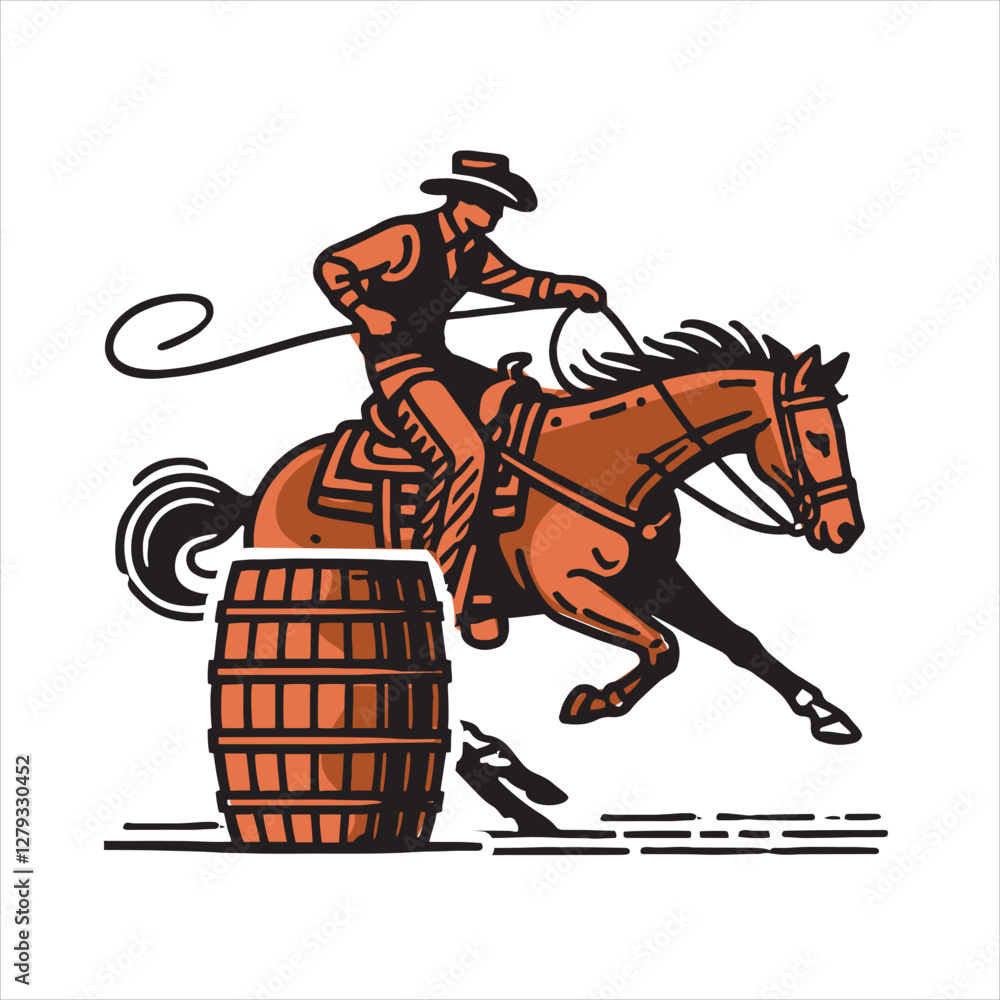 vector illustration of a Cowgirl and a cowboy riding a horse in the barrel competition vector illustration of a Cowgirl and a cowboy riding a horse in the barrel competition
