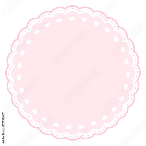 Circle heart scallop lace ornament frame isolated.	