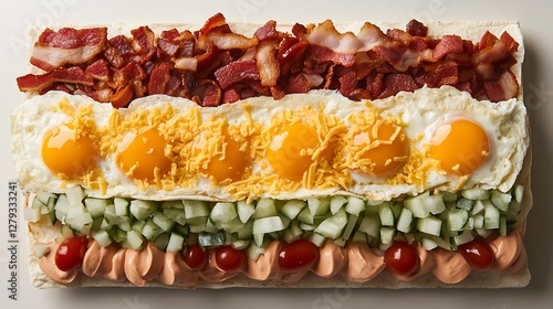 Wallpaper Mural Creative Breakfast Sandwich with Bacon, Eggs, Vegetables, and Sauce Close-up Torontodigital.ca