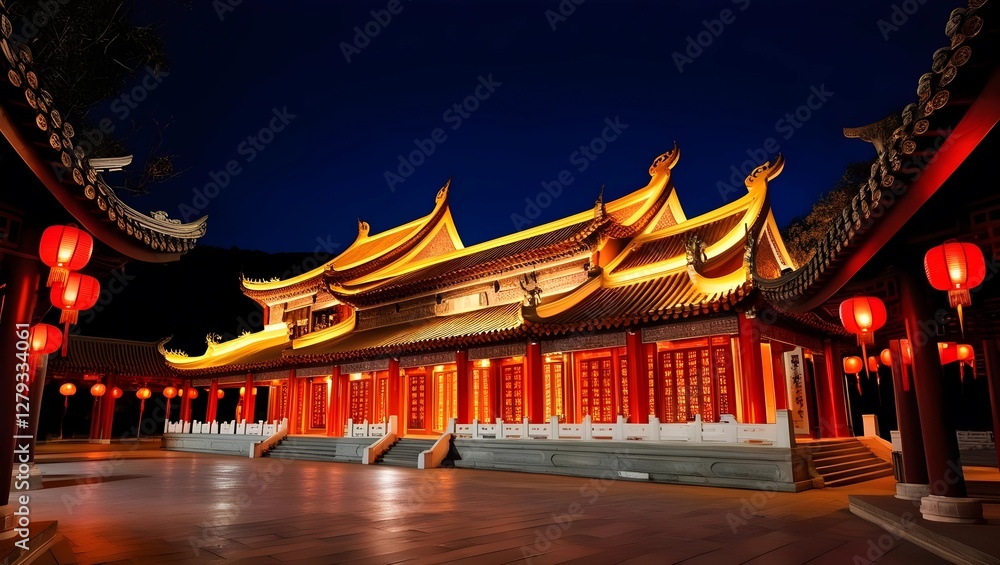 Fototapeta premium Stunning Night View of a Traditional Chinese Temple 