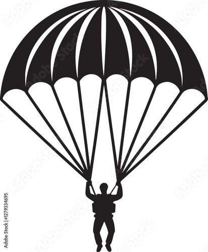 silhouette of parachute and vector illustration of a parachute ride a man
