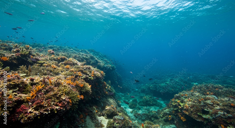 Vibrant coral reef ecosystem teeming with marine life under the ocean's surface Vibrant coral reef ecosystem teeming with marine life under the ocean's surface