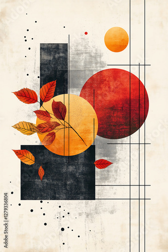 Abstract Geometric Wall Art. Modern Minimalist Red and Yellow Circle Design for Interior Decor, Posters, and Digital Use