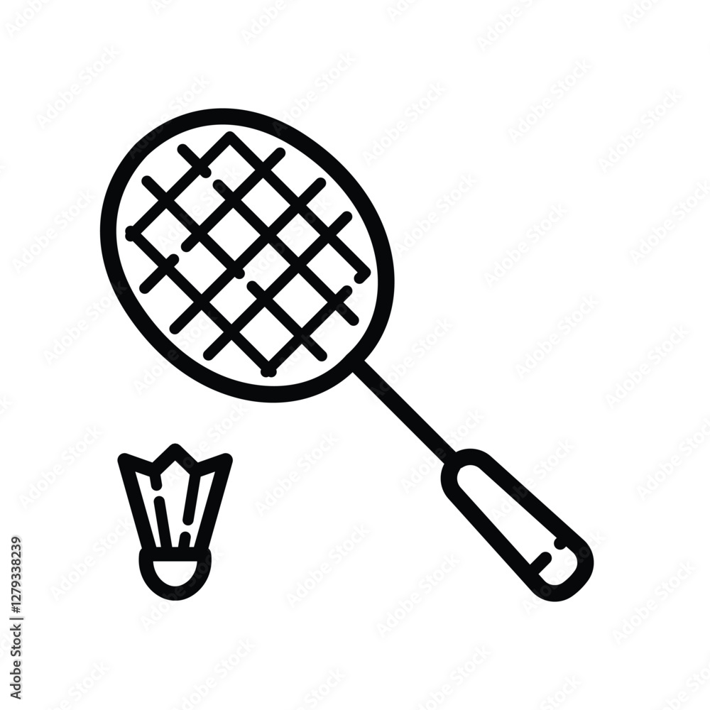 Badminton Racket Shuttlecock Outline Icon Isolated On White Background Badminton Racket Shuttlecock Outline Icon Isolated On White Background