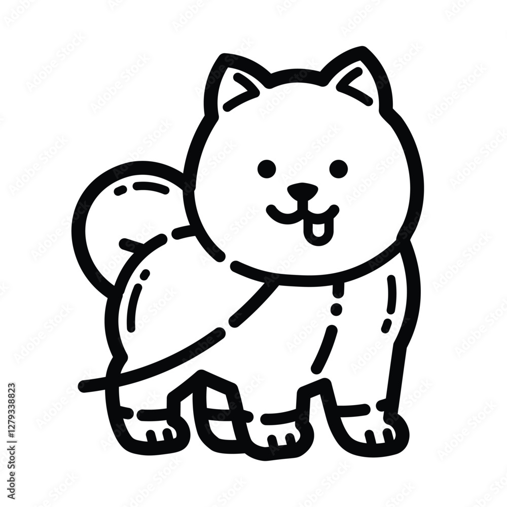 Cute Fluffy Dog Outline Icon Isolated On White Background Cute Fluffy Dog Outline Icon Isolated On White Background
