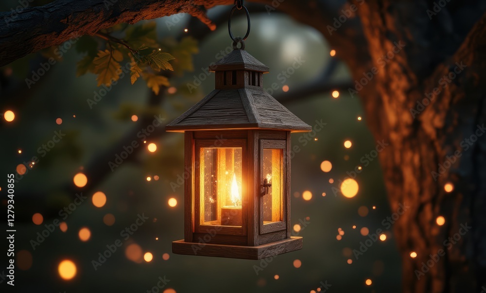 Rustic lantern glowing warmly at dusk Rustic lantern glowing warmly at dusk