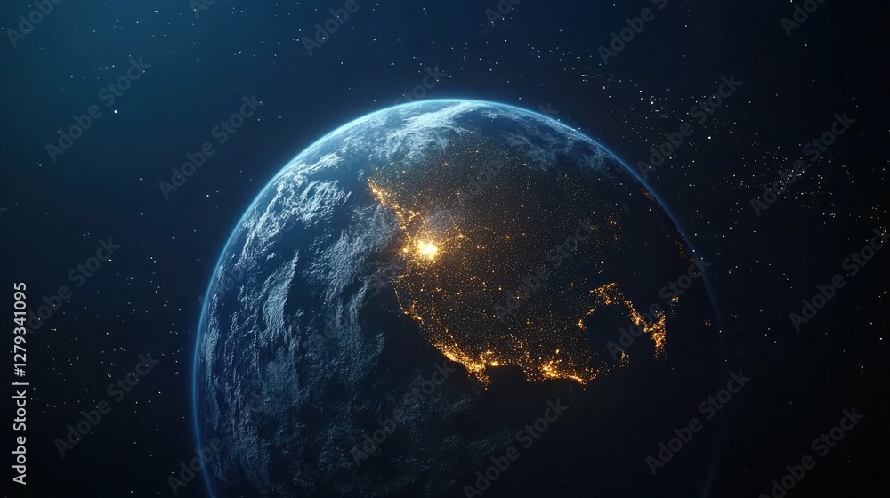 Earth at Night, A Celestial View of North America's Illuminated Coastline Earth at Night, A Celestial View of North America's Illuminated Coastline