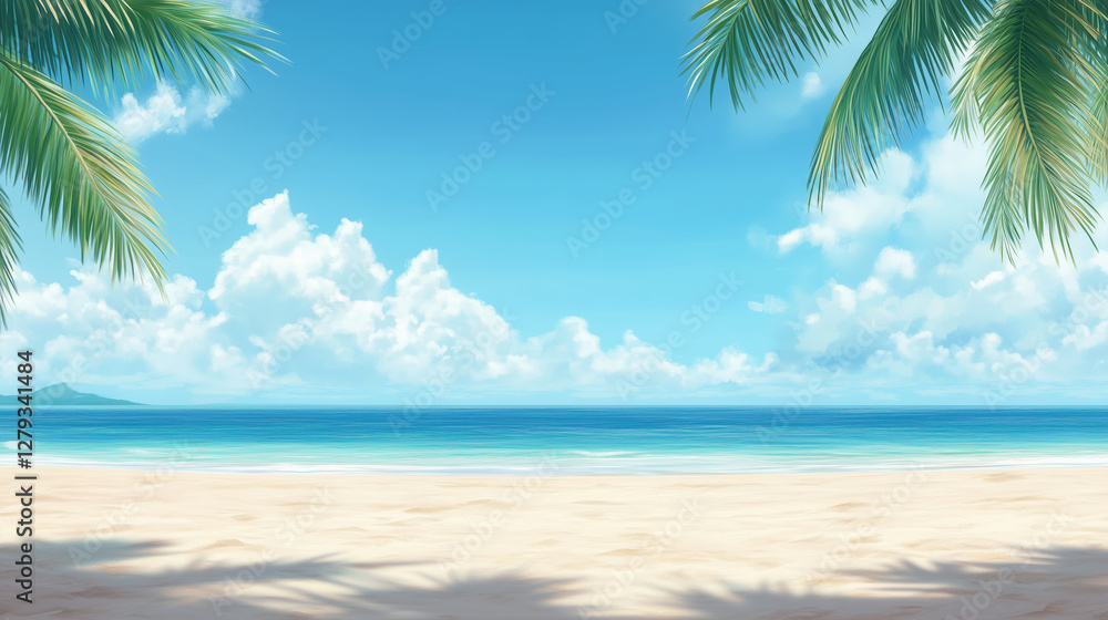 Relaxing beach day tropical paradise digital artwork coastal view Relaxing beach day tropical paradise digital artwork coastal view