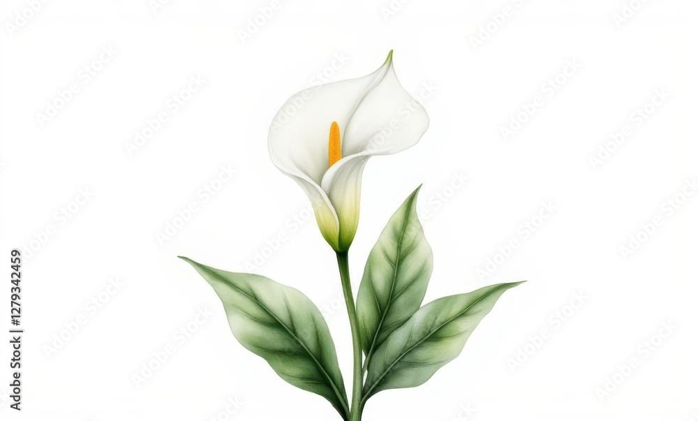 Elegant white flower with green leaves Elegant white flower with green leaves