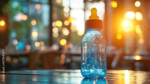 Wallpaper Mural Empty feeding bottle on blurred background of baby room. Concept of first feeding, childhood Torontodigital.ca