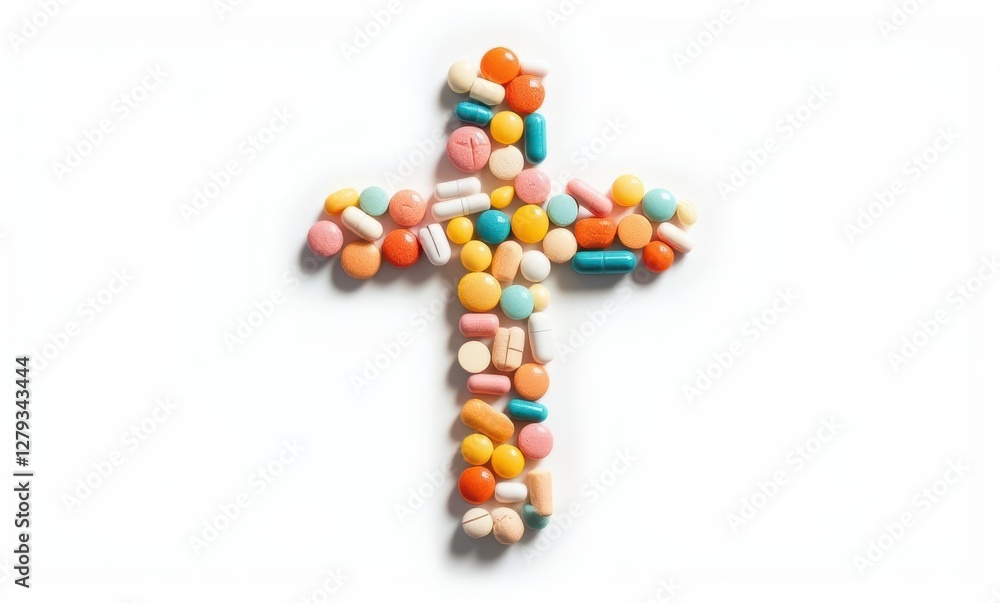 Cross made of colorful prescription pills Cross made of colorful prescription pills