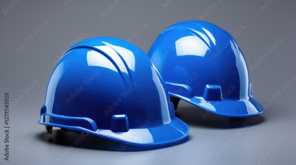 2 blue clean protective helmet side view on a gray background. mockup 2 blue clean protective helmet side view on a gray background. mockup
