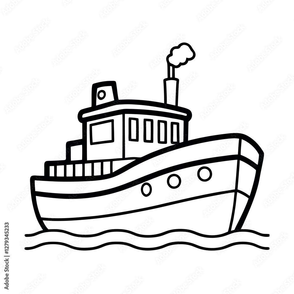 Detailed Tugboat Outline Graphic for Creative Works Detailed Tugboat Outline Graphic for Creative Works