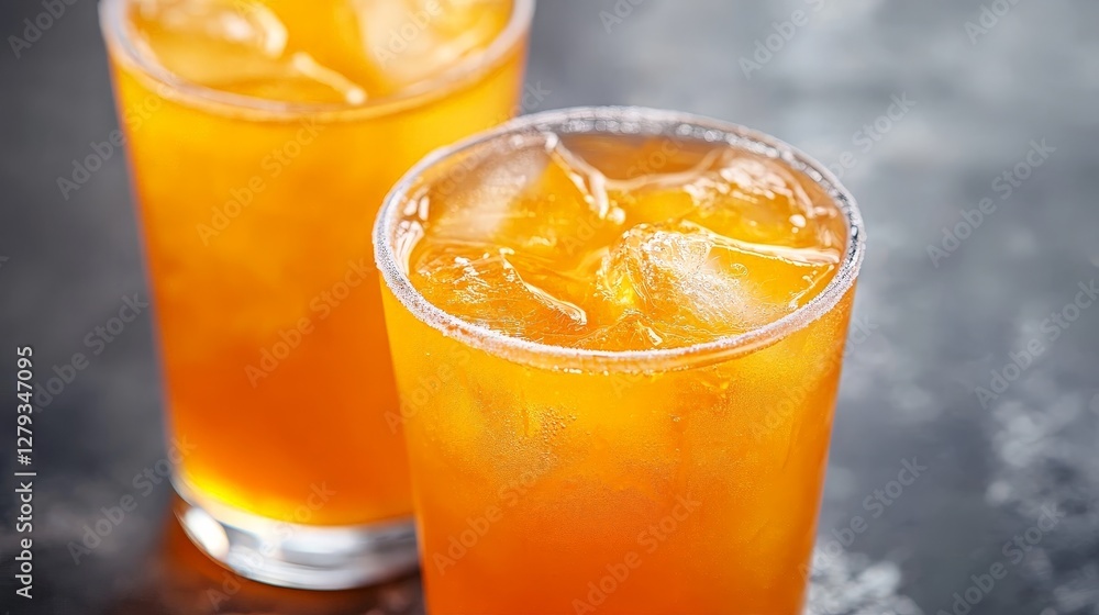 Refreshing Orange Drink with Ice in Transparent Glasses Refreshing Orange Drink with Ice in Transparent Glasses