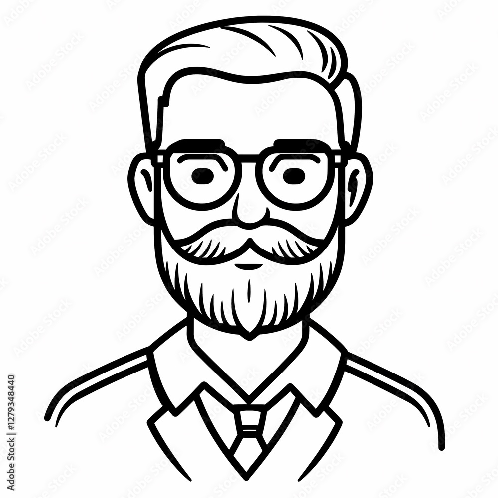 Black and white line art icon of a scientist with a short beard and moustache for science-related designs.
Black and white line art icon of a scientist with a short beard and moustache for science-related designs.