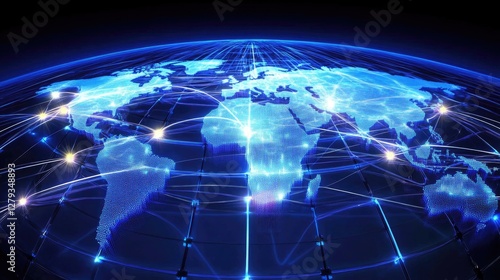 digitally connected world map, highlighting global network and communication