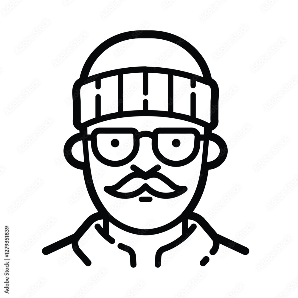 Winter Man Face Outline Icon Isolated On White Background Winter Man Face Outline Icon Isolated On White Background