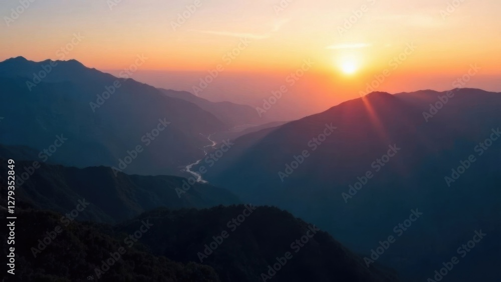 Obraz premium mountain peaks and the horizon in the distance top view from a quadcopter
