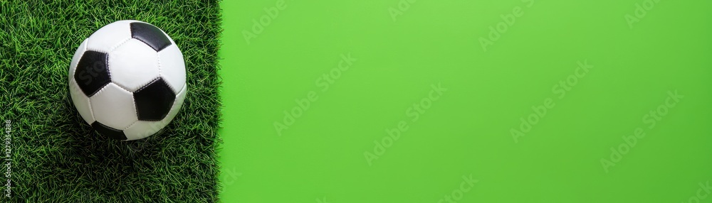 Obraz premium Soccer ball on green grass background