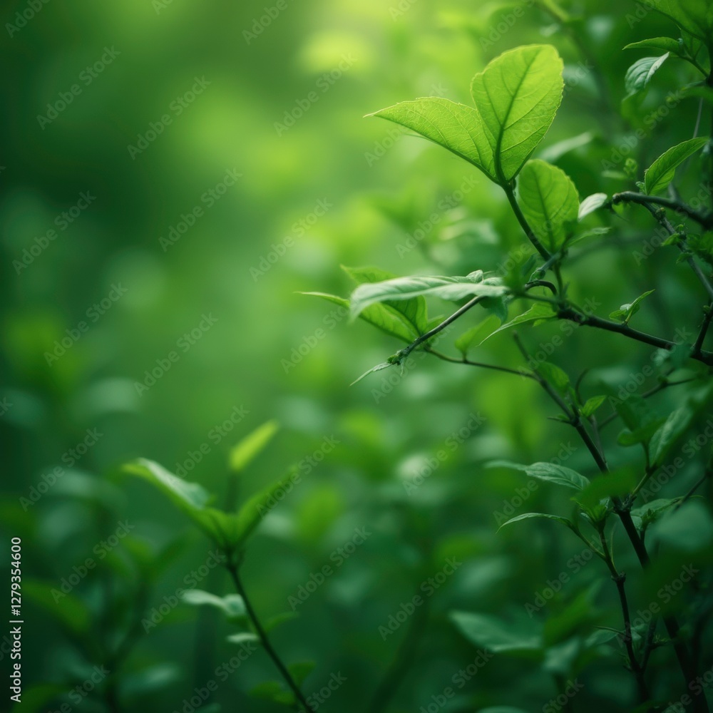 Close-up lush green background with leaves and light streaks in a grid pattern Close-up lush green background with leaves and light streaks in a grid pattern