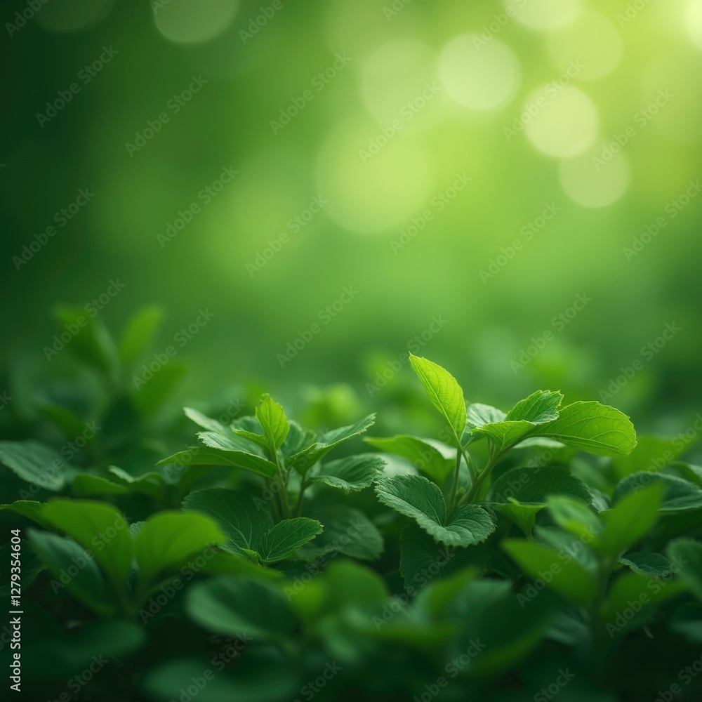 Close-up lush green background with leaves and light streaks in a grid pattern Close-up lush green background with leaves and light streaks in a grid pattern