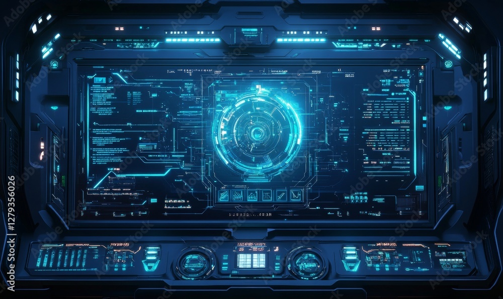 Futuristic command prompt on a digital interface with a holographic computer screen, depicting advanced technology and cybernetic innovation Futuristic command prompt on a digital interface with a holographic computer screen, depicting advanced technology and cybernetic innovation