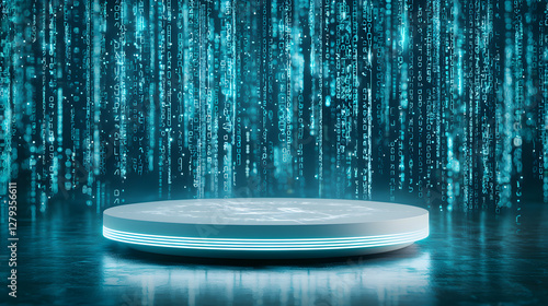 Digital matrix display futuristic technology studio 3d animation neon lights aerial view cyber concept