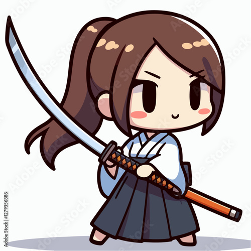 cartoon vector illustration of a person carrying a katana